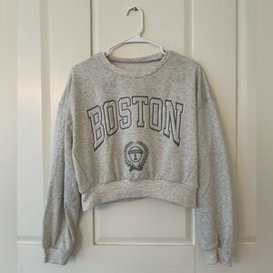 “Boston” Cropped Crew Neck Sweatshirt
